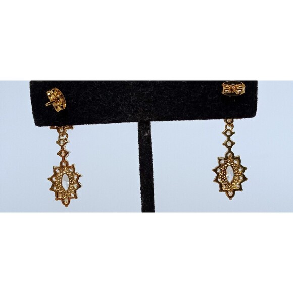 Prime Art & Jewel Designer Gold over Sterling Silver CZ Dangle Earrings 1.5 in - Picture 7 of 10